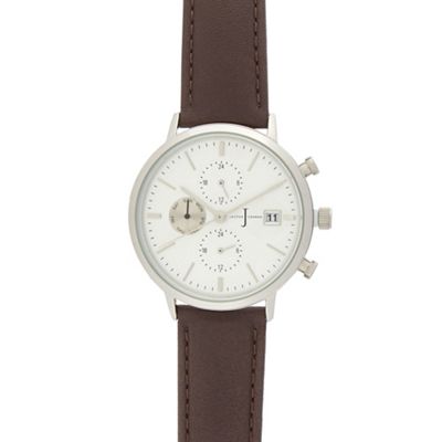 Dark brown leather chronograph watch